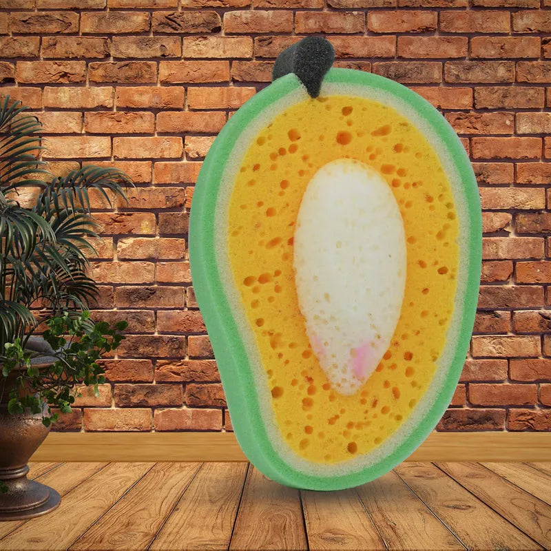 Oval dish sponge with green rim and yellow scrub center