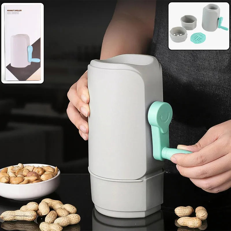 Peanut sheller machine with white body and teal lever