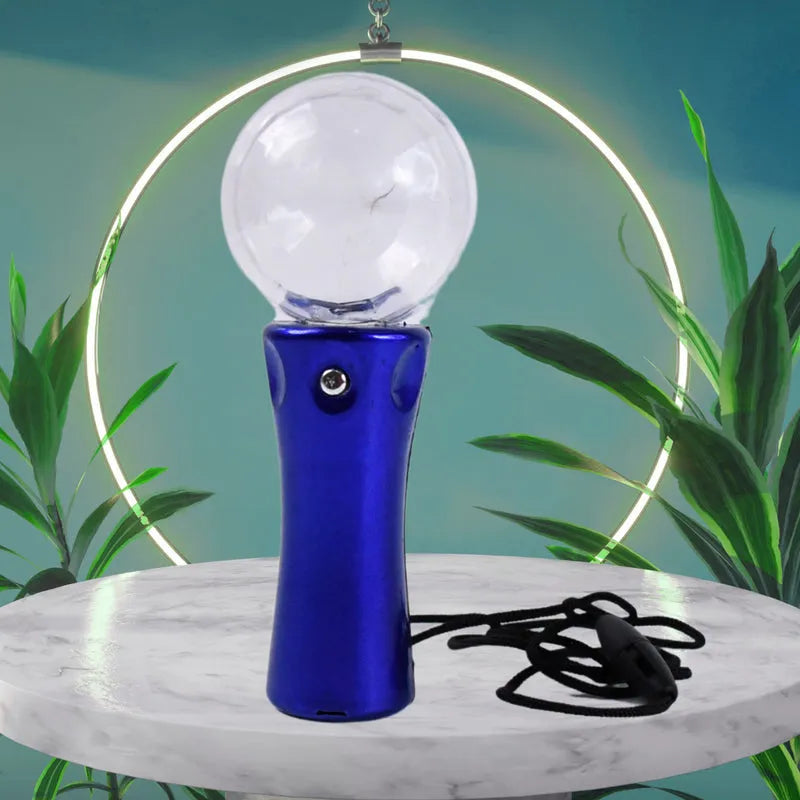 Mini LED torch with blue body, clear bulb-style head, and black strap