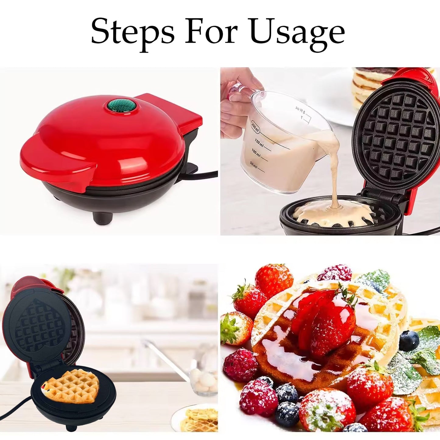 Best mini waffle maker machine iron home appliances kitchen gift easy to clean on-stick surfaces perfect breakfast