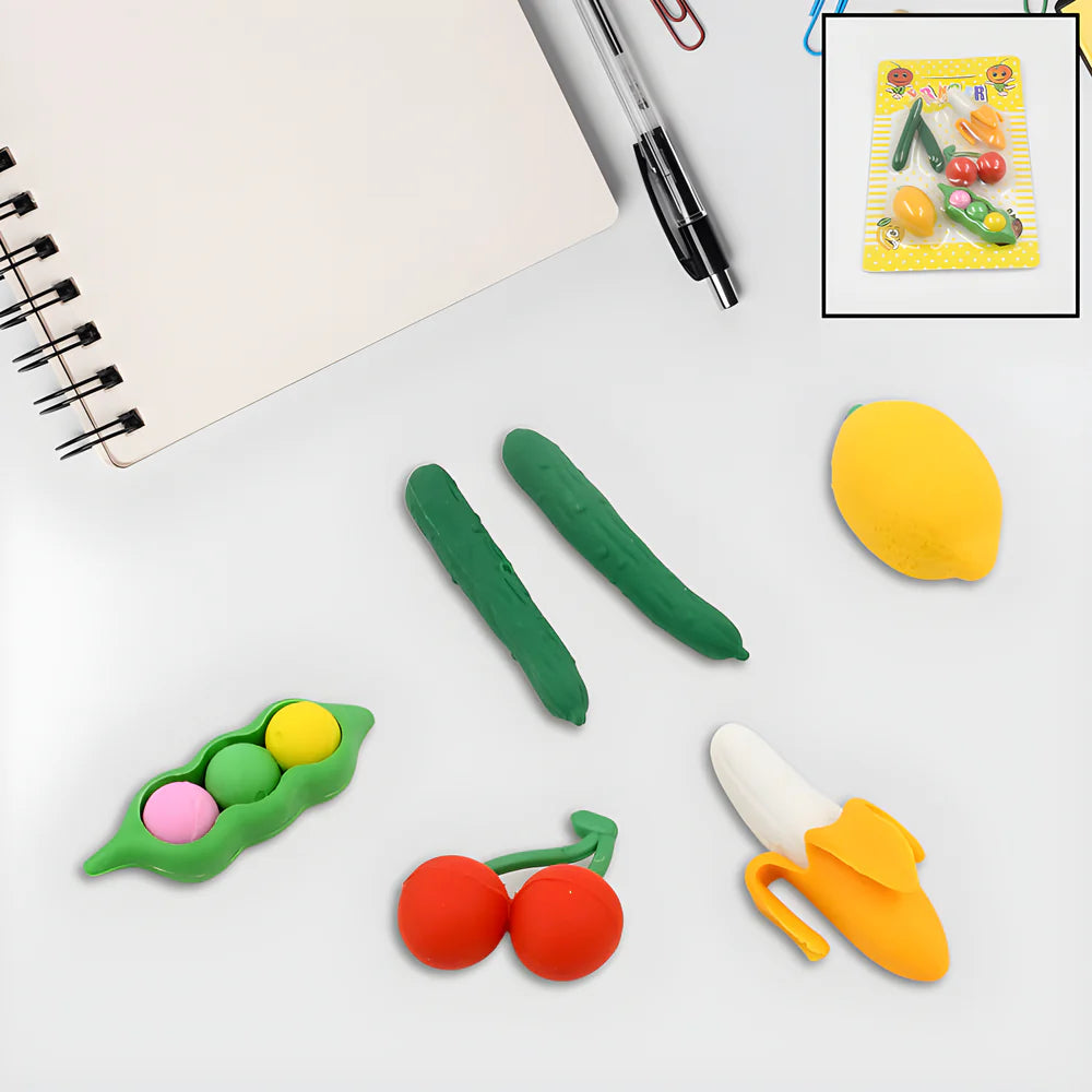 Assorted novelty eraser set, colorful fruit and shoe shapes