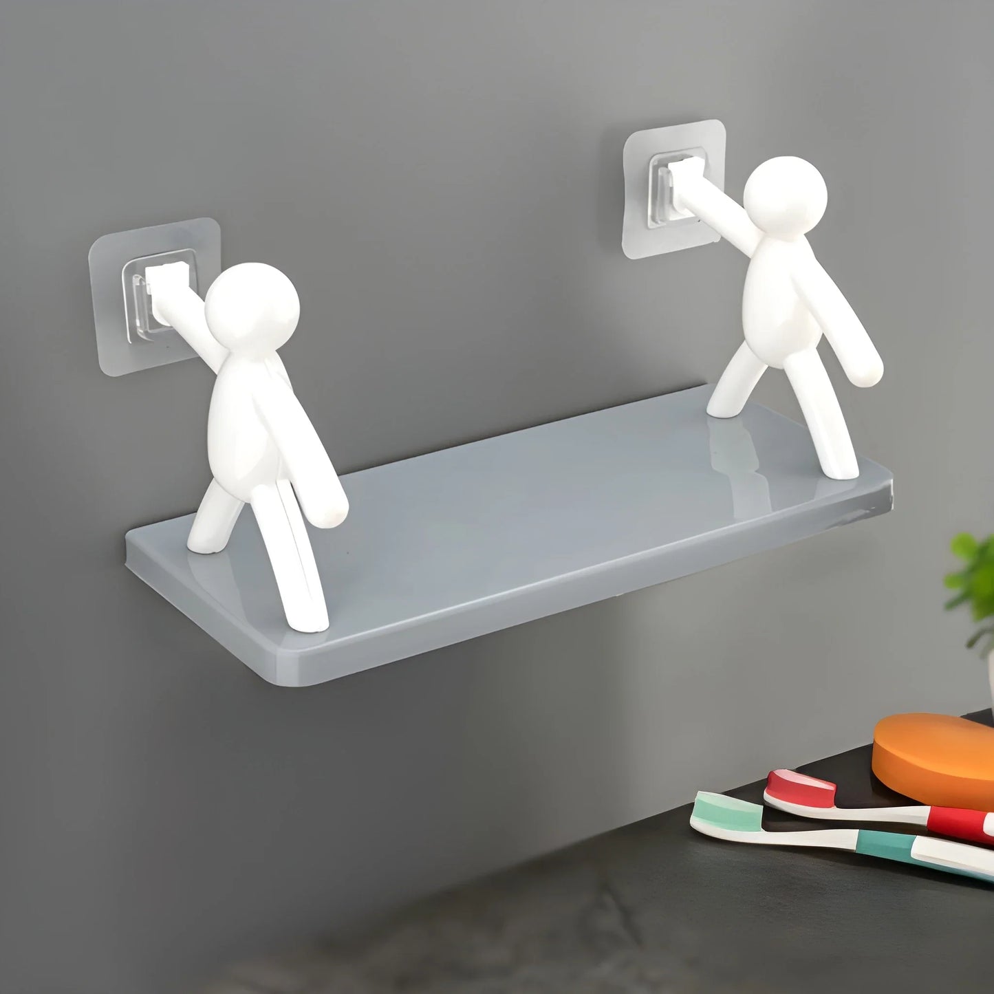 Floating wall shelf set with two wall brackets and raised edge, light color
