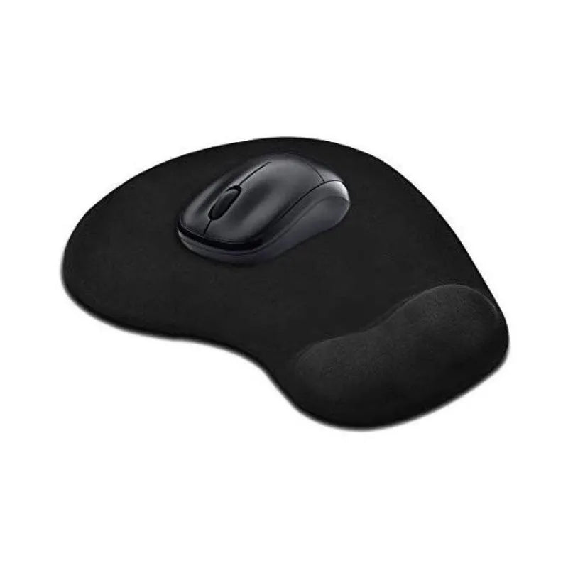 Black contoured mouse pad with wide wrist-rest shape