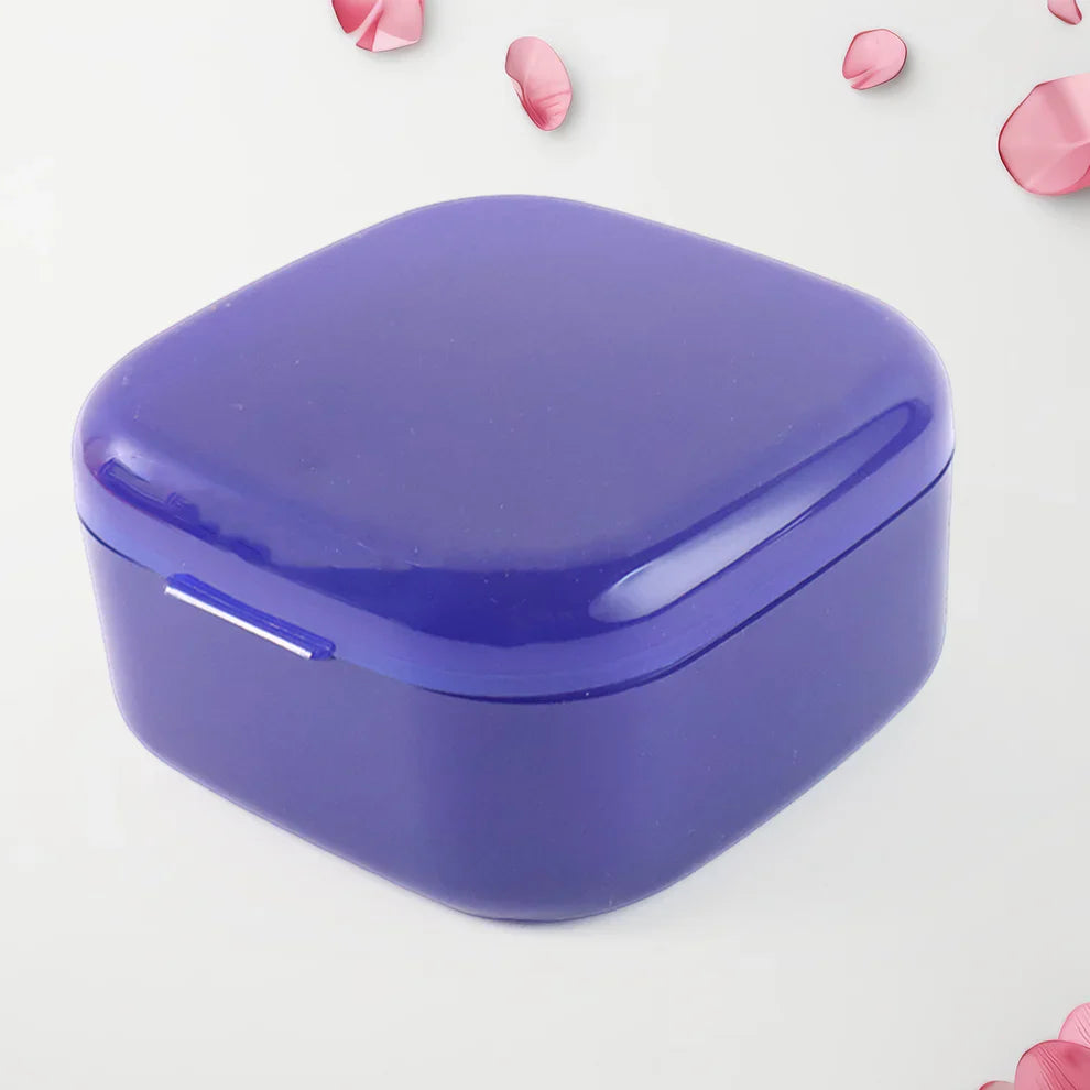 Blue multi-purpose storage box with rounded lidded top and handle slot