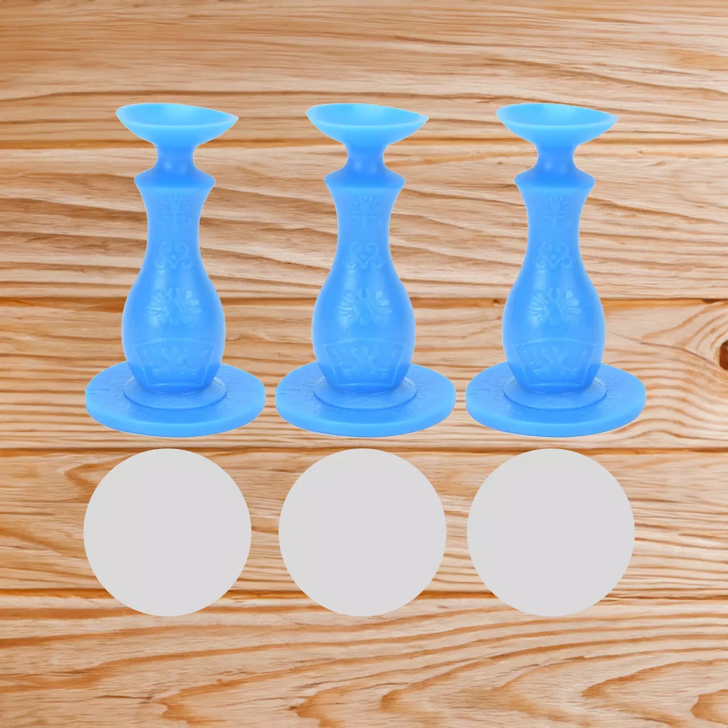 Blue silicone door stoppers with round washer pads, set of three