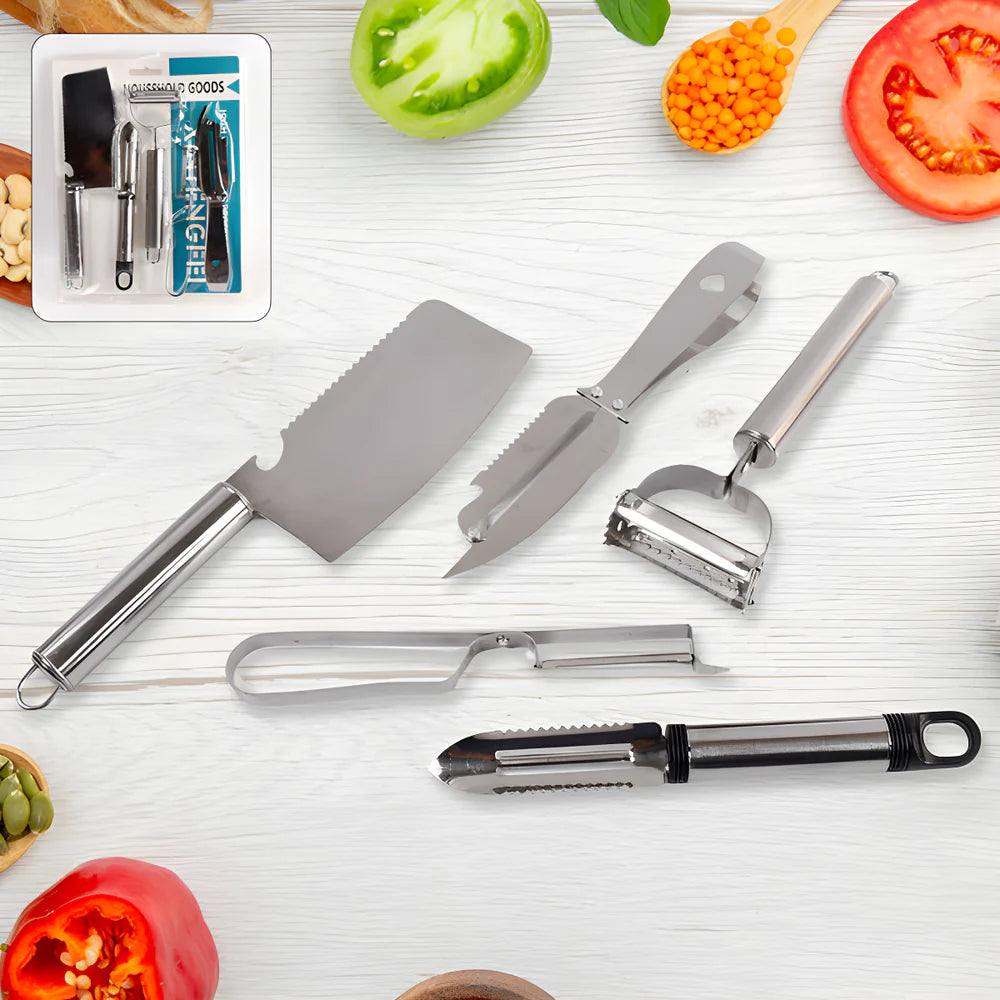Steel peeler set with interchangeable blades and black handle