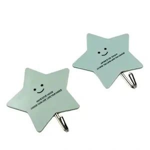 Set of 2 star-shaped wall hooks, light green with metal hook ends