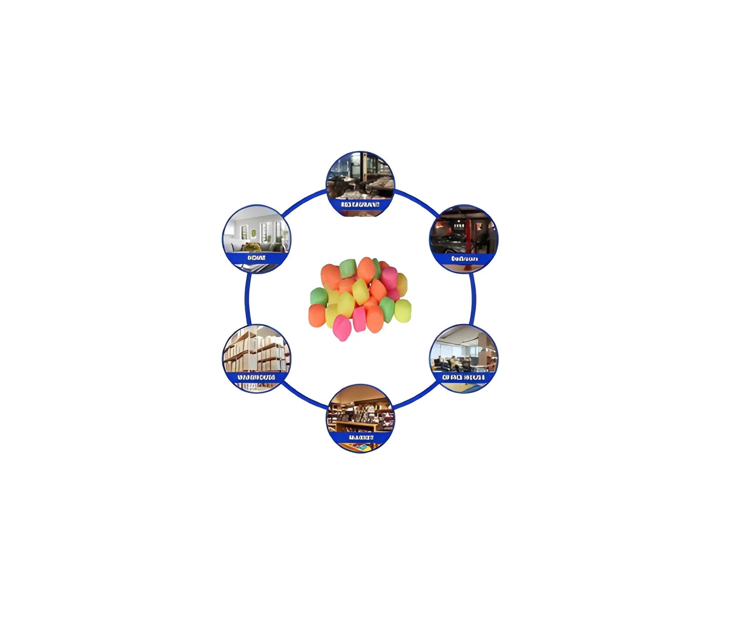 Multicolour naphthalene balls, small colored pellets in a heap