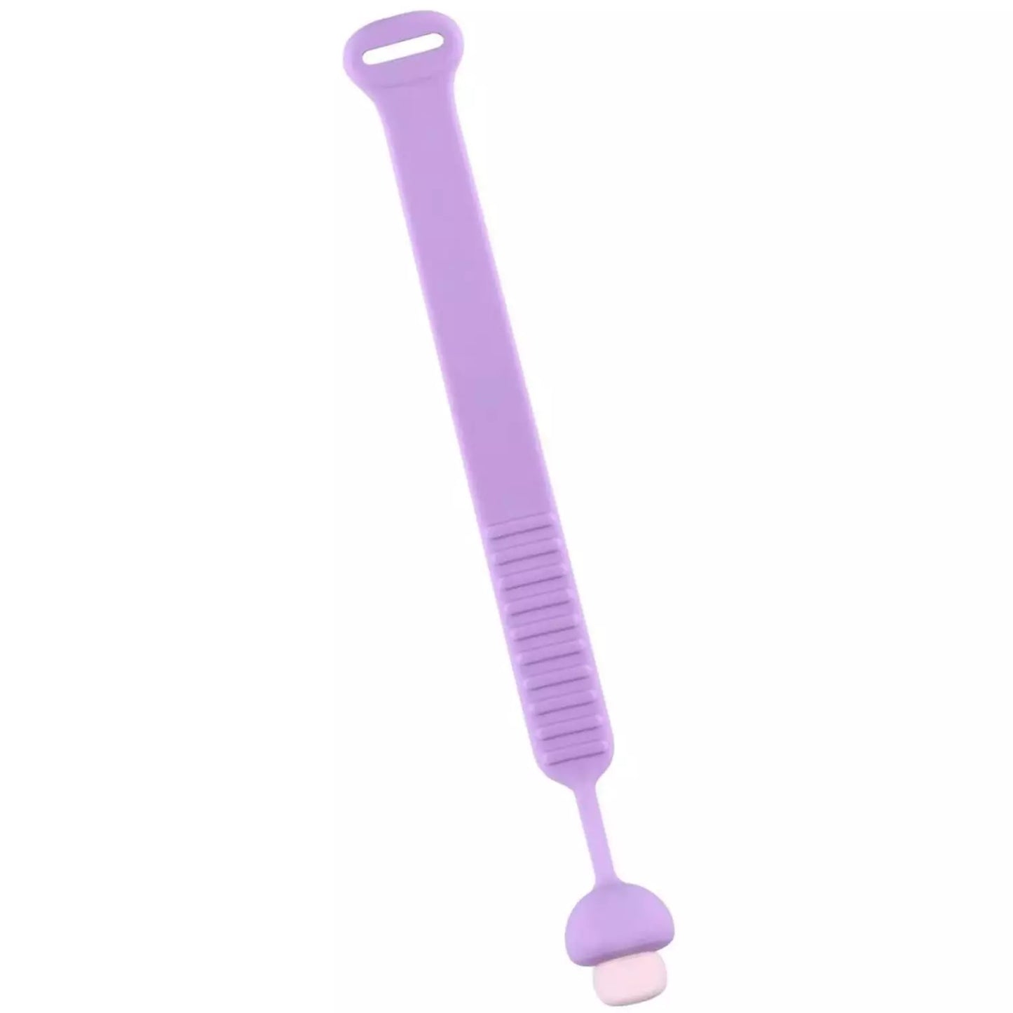 Purple toilet seat lifter tool with handle and suction base