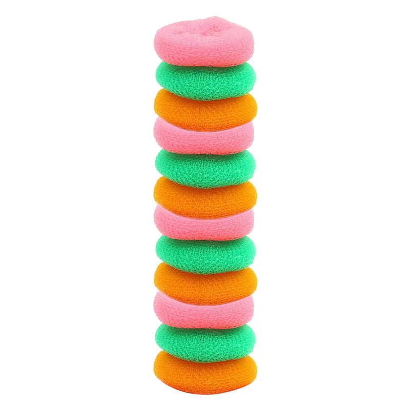 Nylon plastic scrubber pads, stacked multi-color sponges set of 12