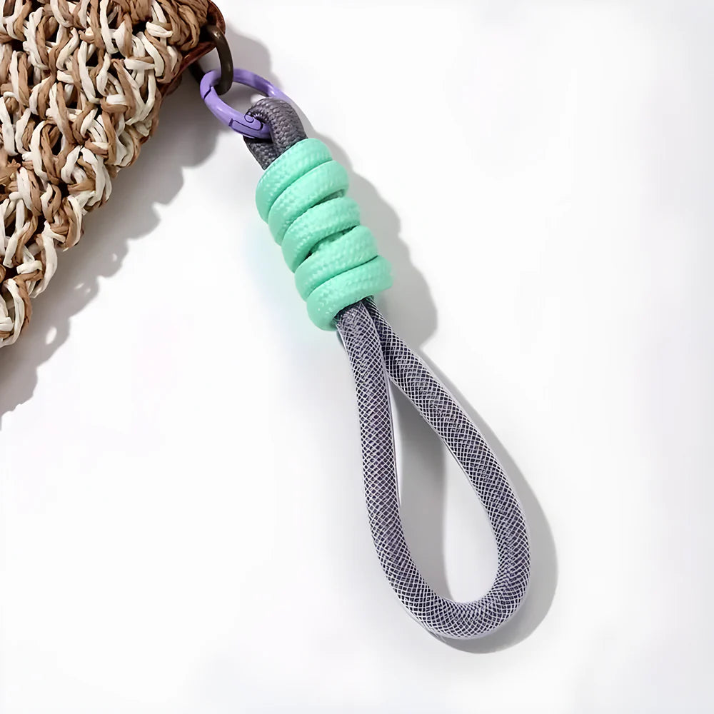 Nylon wrist strap lanyard with grey mesh loop and mint green padded section