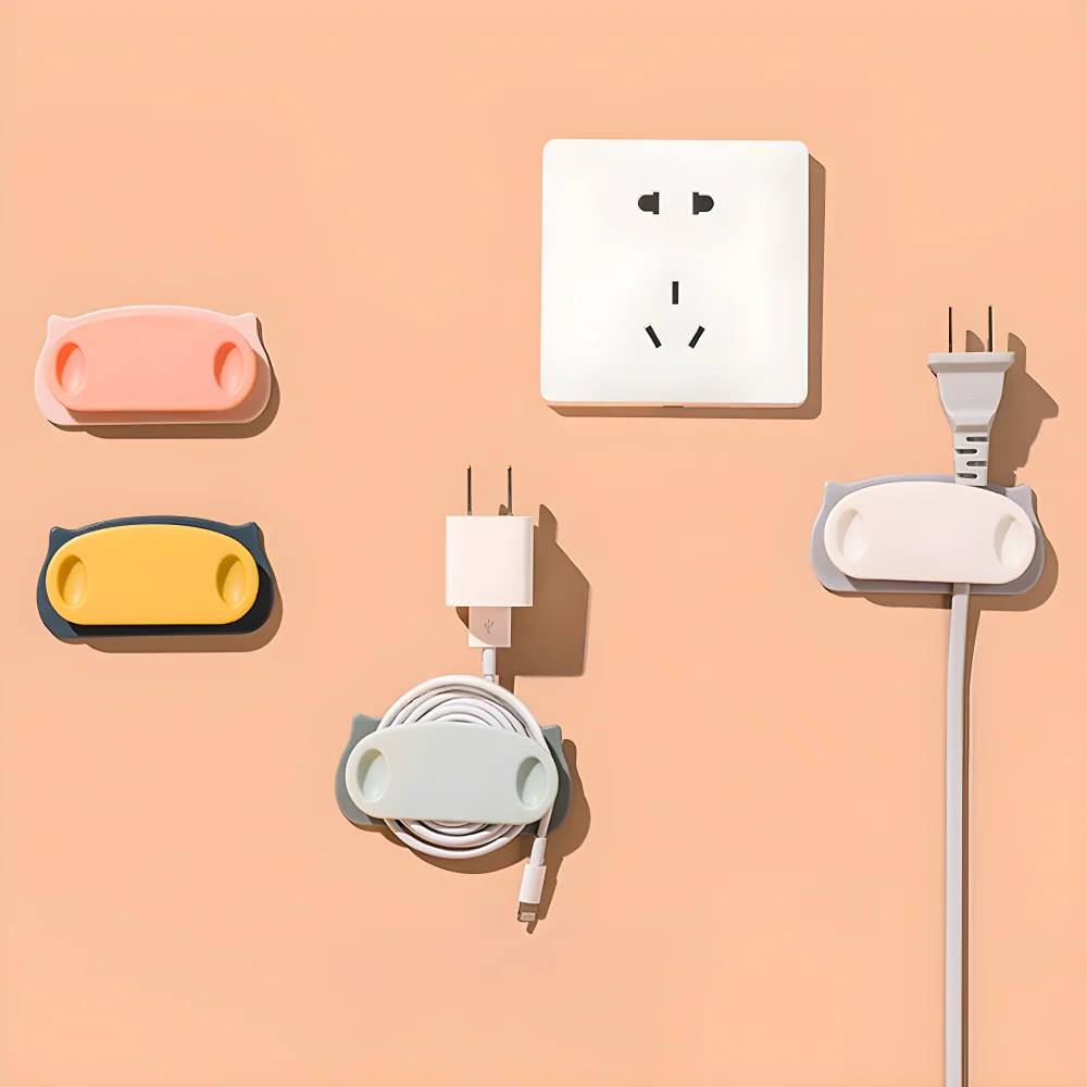 Pig-shaped cable organizer clips, assorted colors with built-in cord channels