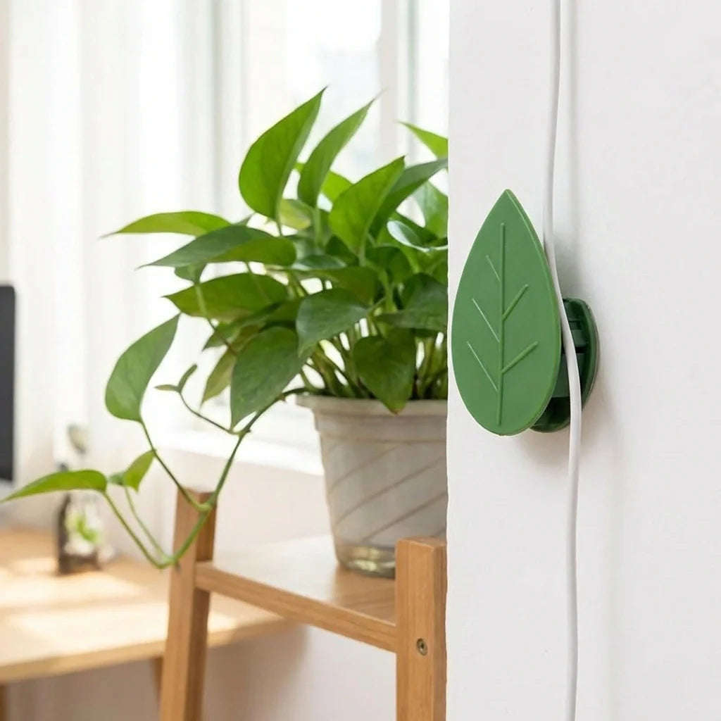 Plant climbing wall fixture clip, green leaf-shaped wall hook for guiding climbing plants