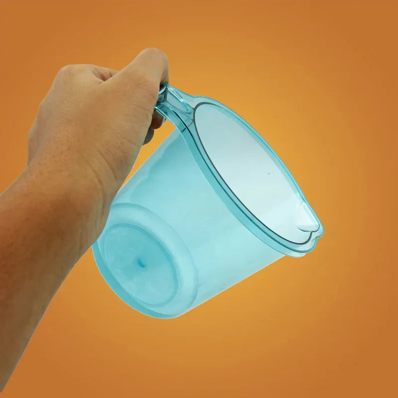 Light blue plastic bathroom mug with handle