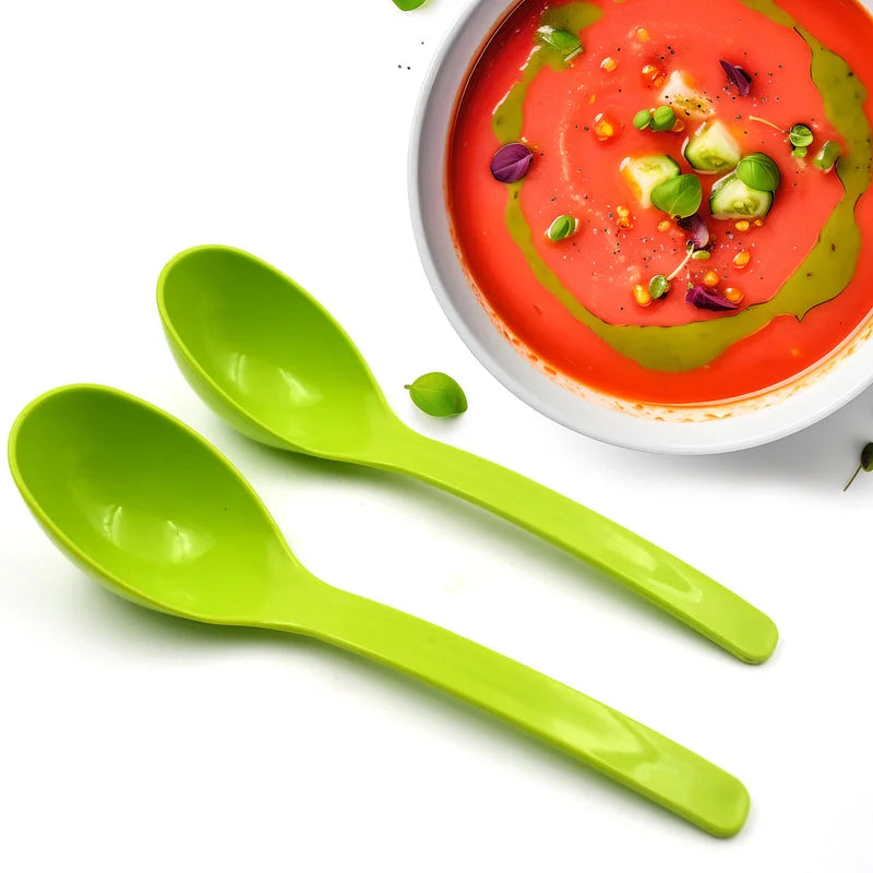 Green plastic serving ladles with long handles