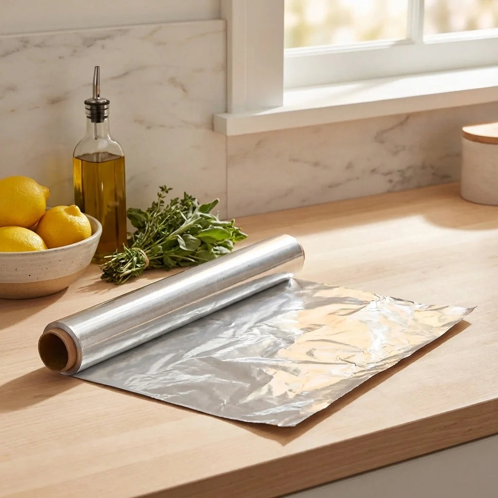 Aluminum foil roll with silver sheet, reflective finish
