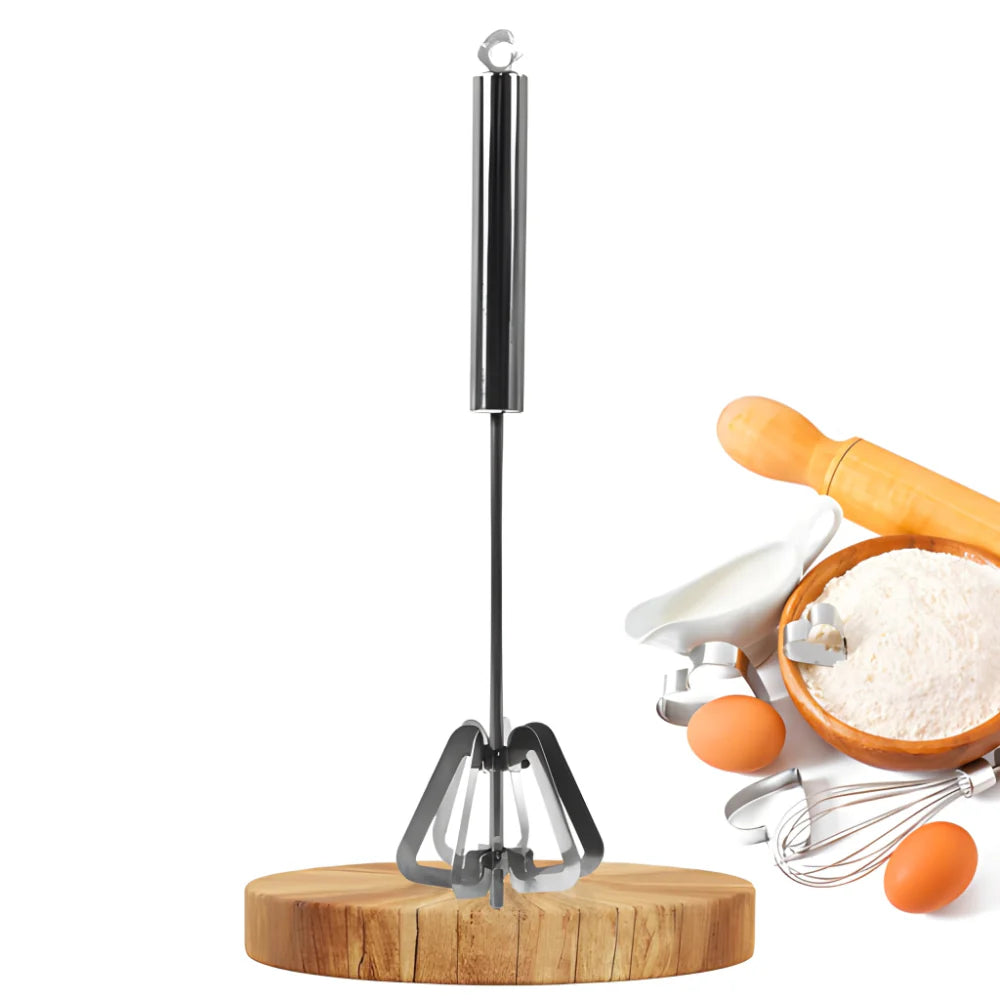 Hand blender whisk attachment with metal shaft and beaters, stainless steel