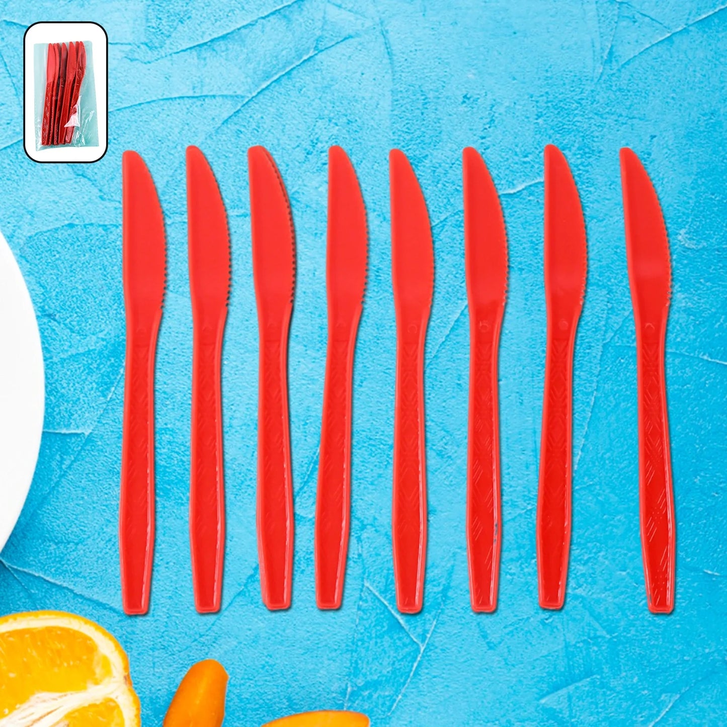 Red plastic knives with pointed tips