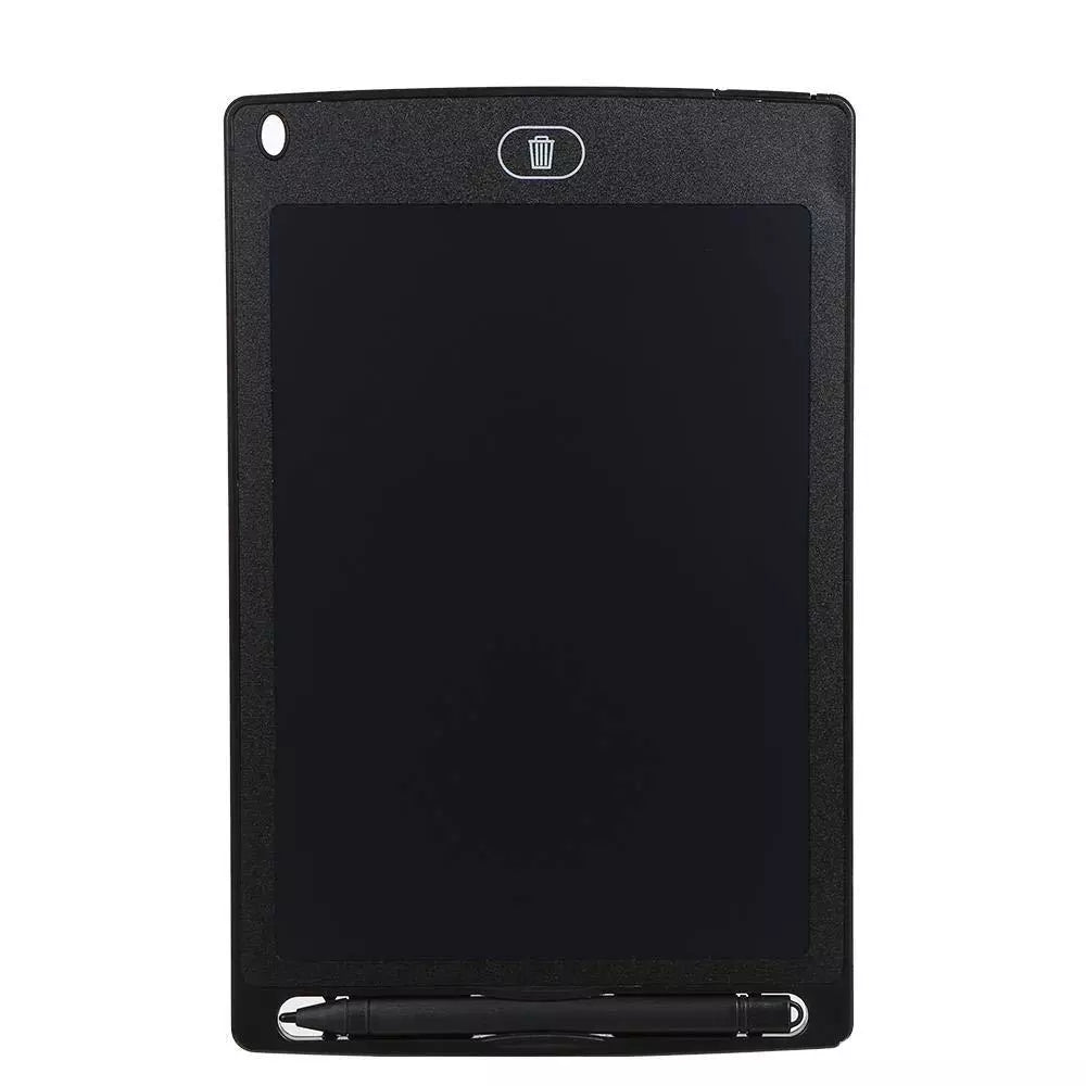 Reusable digital notepad with dark writing screen and stylus clip