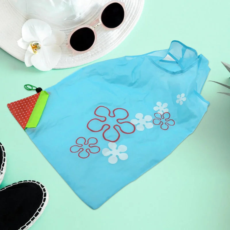 Light blue foldable reusable shopping bag with flower print
