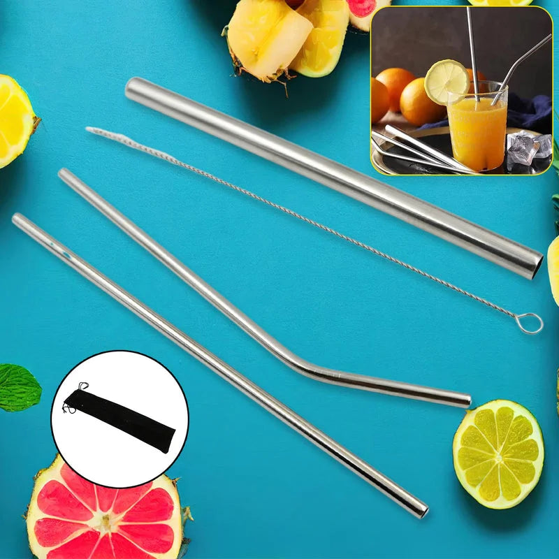 Stainless steel drinking straws with cleaning brush, straight reusable tubes
