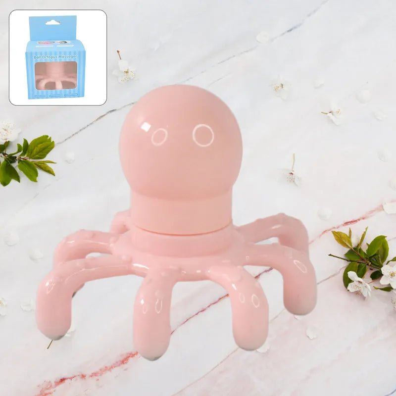 Pink silicone scalp massage tool with circular knobs and flexible arms