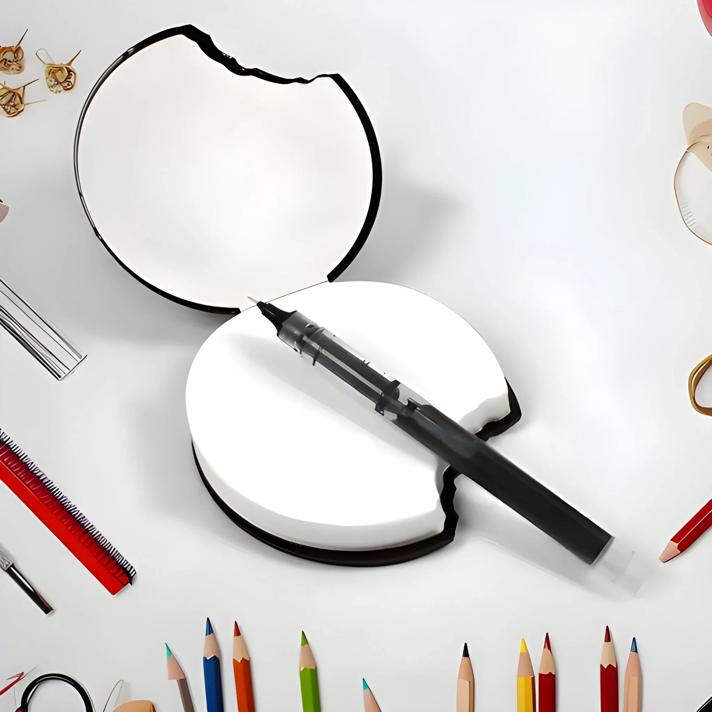 Scented writing practice notebook, round white cover with black pen
