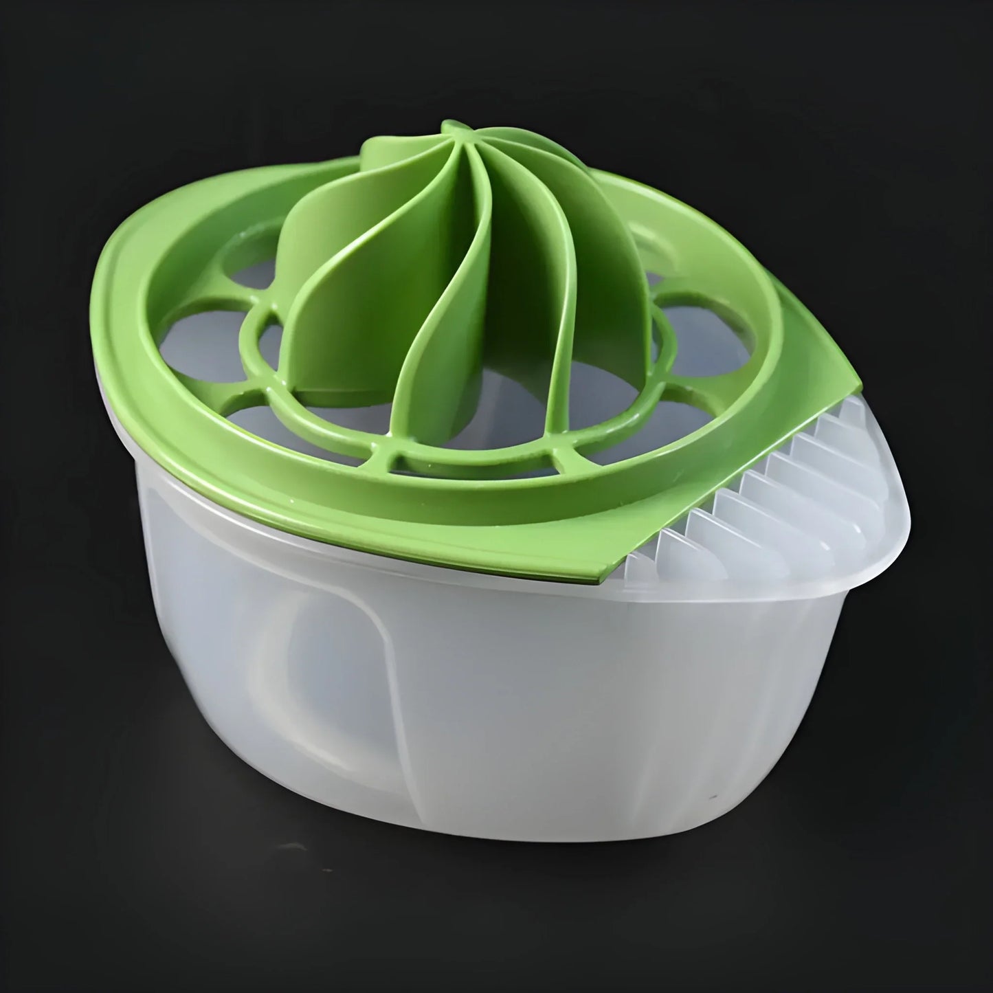2-in-1 seed and juice citrus press with green reamer, white bowl