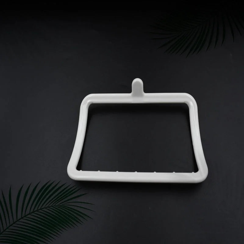 Self-adhesive towel hanger, white U-shaped frame with top hook