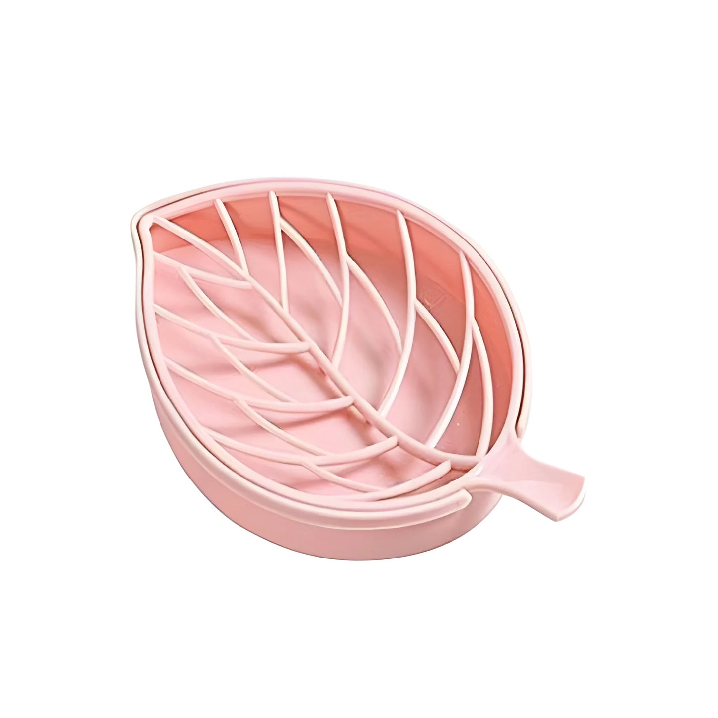 Pink oval soap drain holder with slotted insert and drainage channels