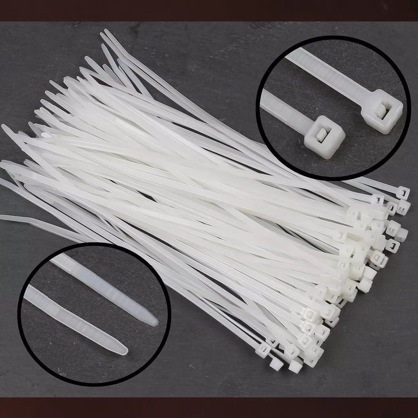 White self-locking cable ties with locking heads, bundle view