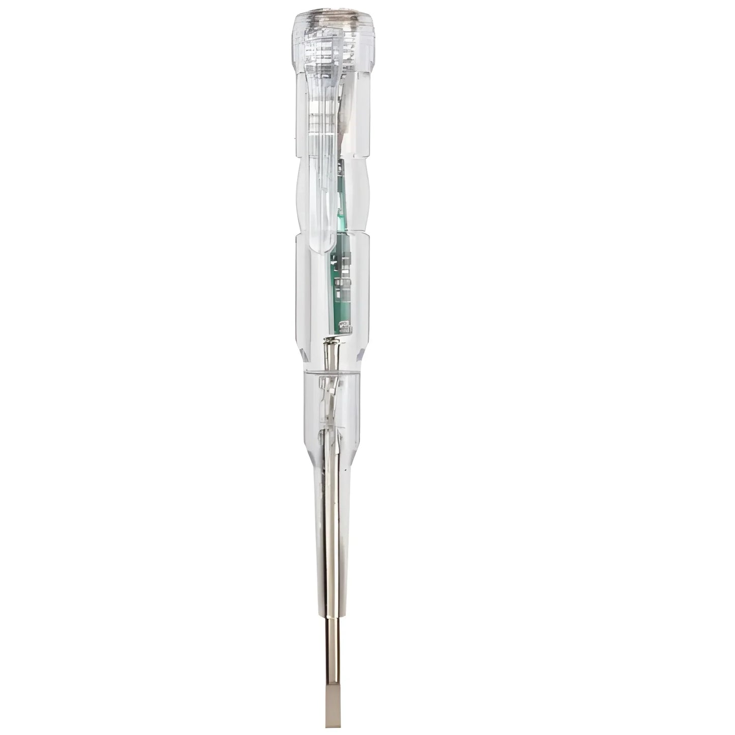 Smart voltage tester pen with transparent housing and metal probe tip