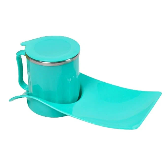 Turquoise snacks tray with matching steel cup and lid, 350 ml