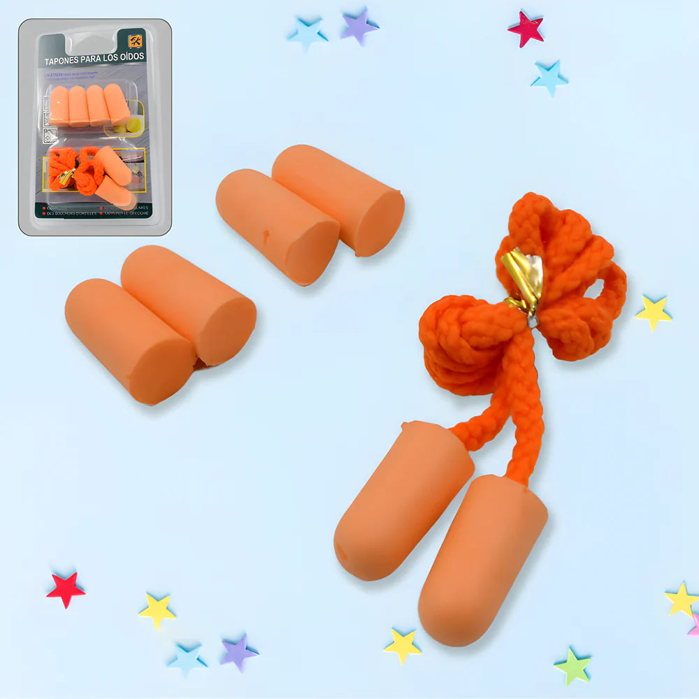 Soft foam earplugs, orange, multiple pairs shown