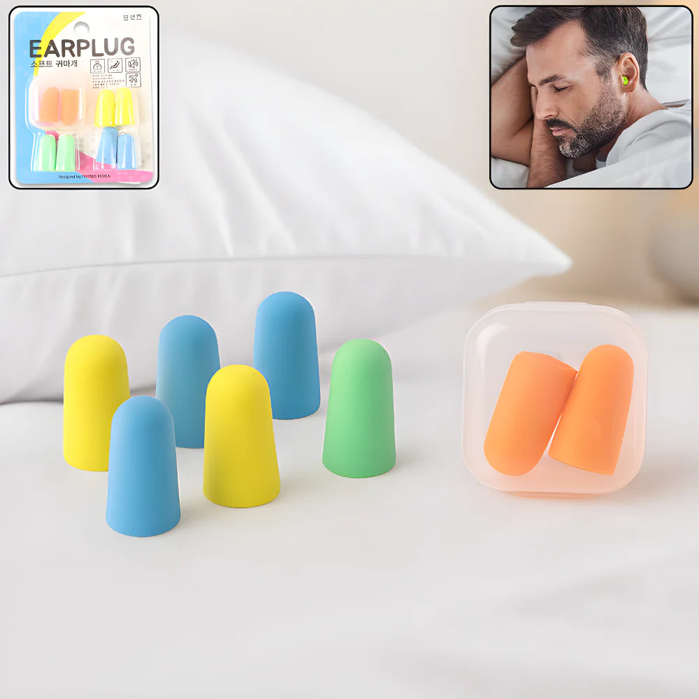 Soft foam earplugs set with colorful earplugs and clear storage case