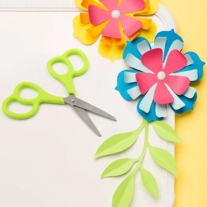 Stainless steel double grip scissors with green plastic handles