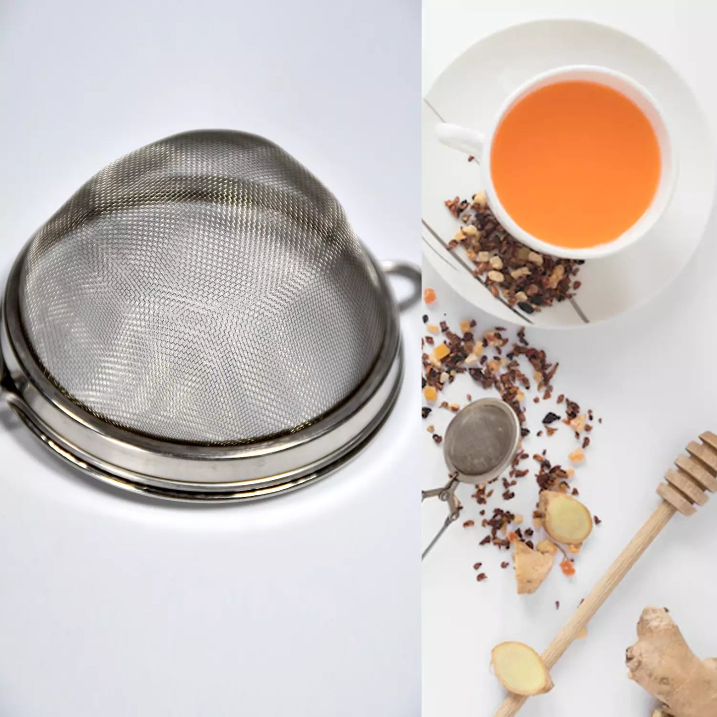 Stainless steel fine mesh strainer with circular basket and metal rim