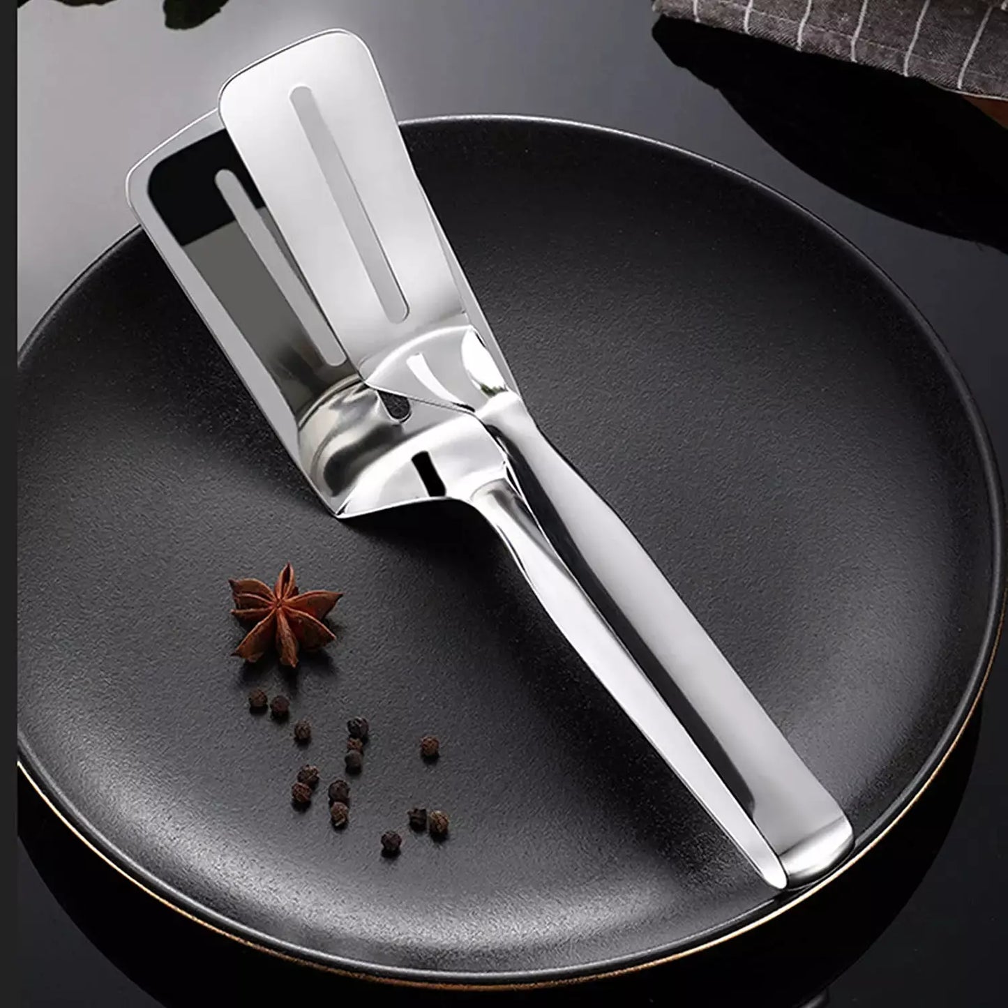 Stainless steel kitchen tongs with wide grip and long handles
