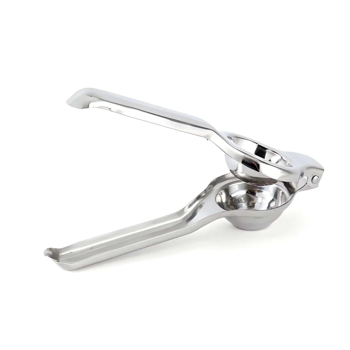 Stainless steel lemon juicer with lever handle and metal reamer cup