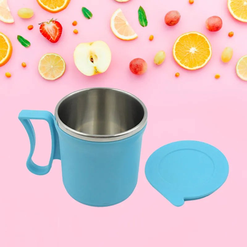 Blue hot coffee and tea mug with stainless steel lid cover