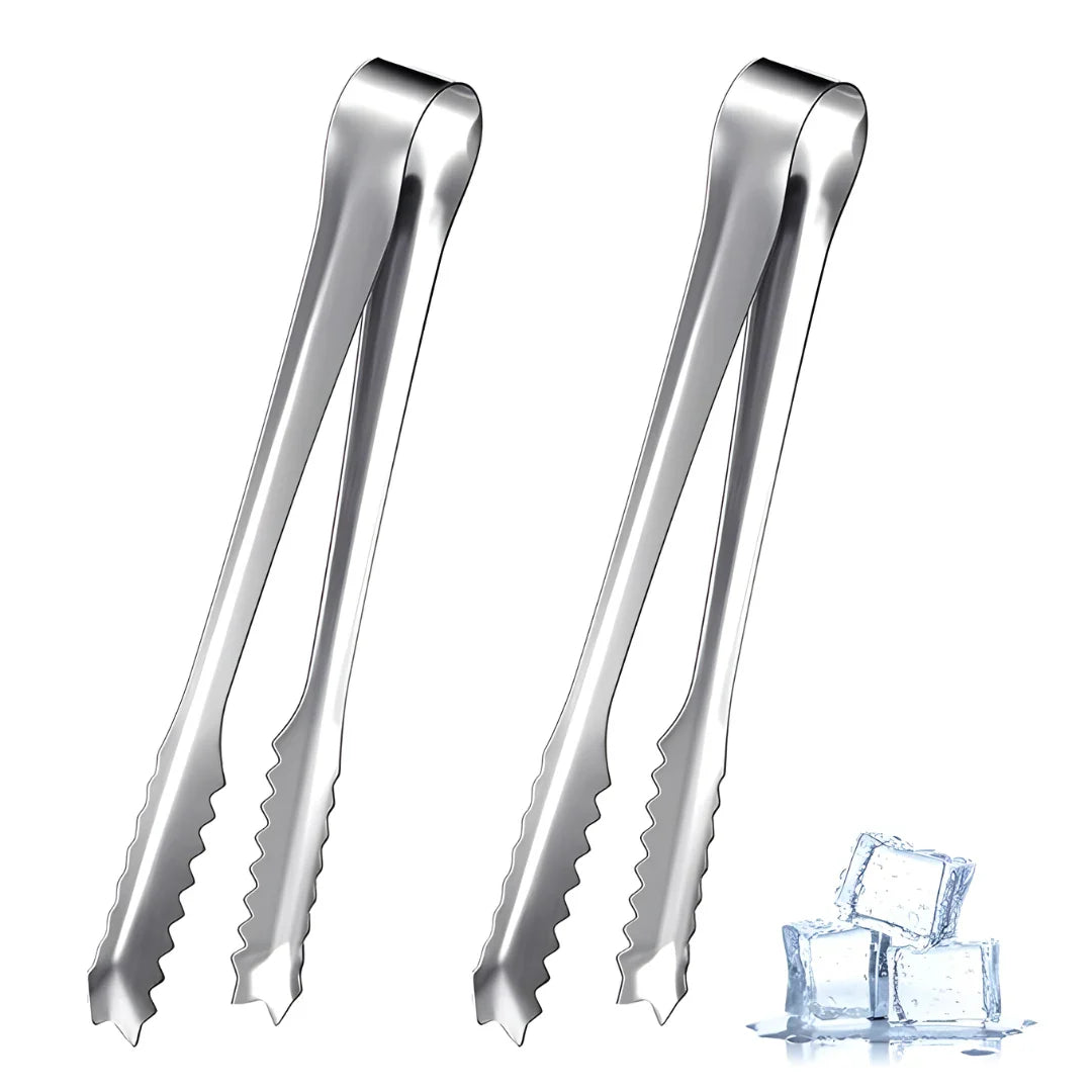 Stainless steel serving tongs with serrated tips