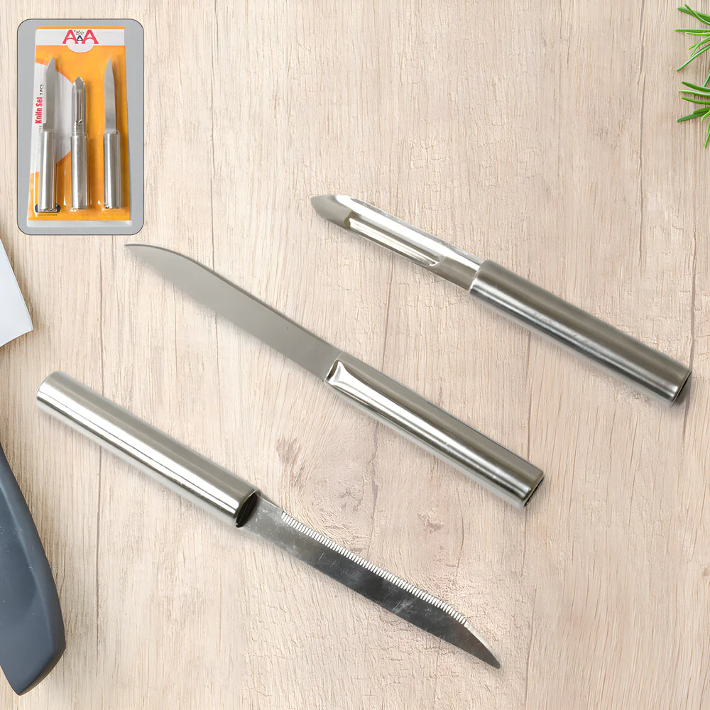 Stainless steel sharp knives set with two blades and metal handles