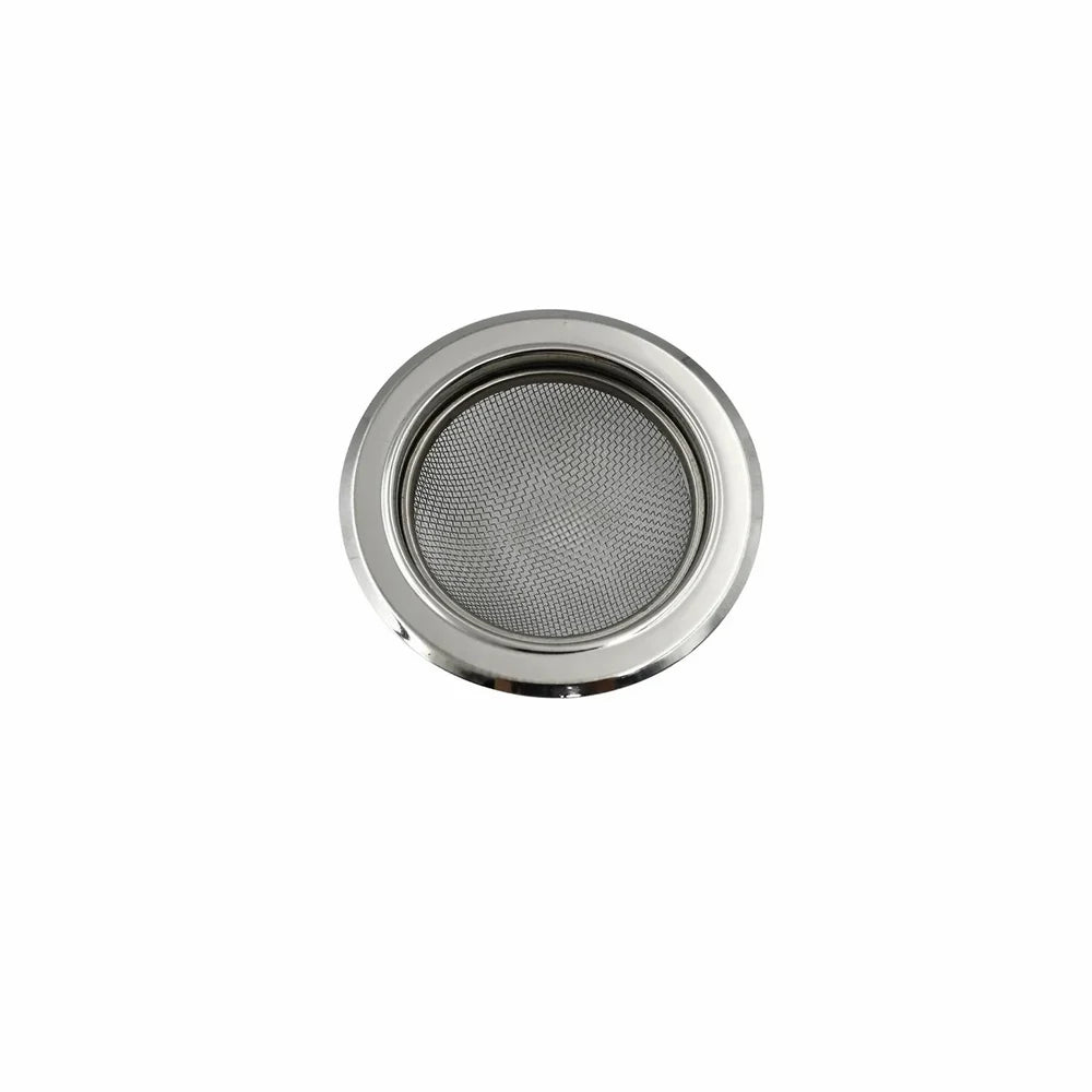 Stainless steel sink strainer with fine mesh basket, circular rim
