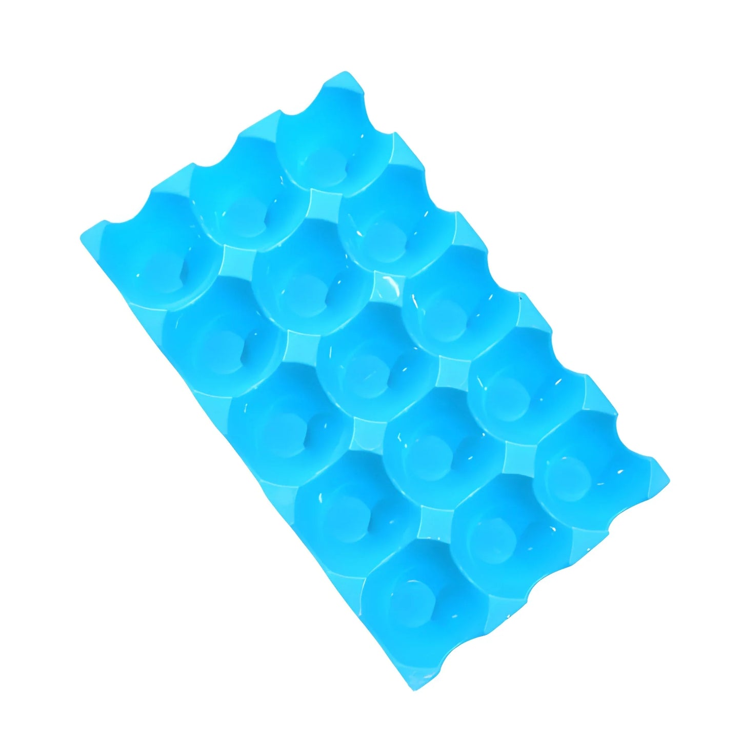 Blue 15-egg tray with individual molded egg cups