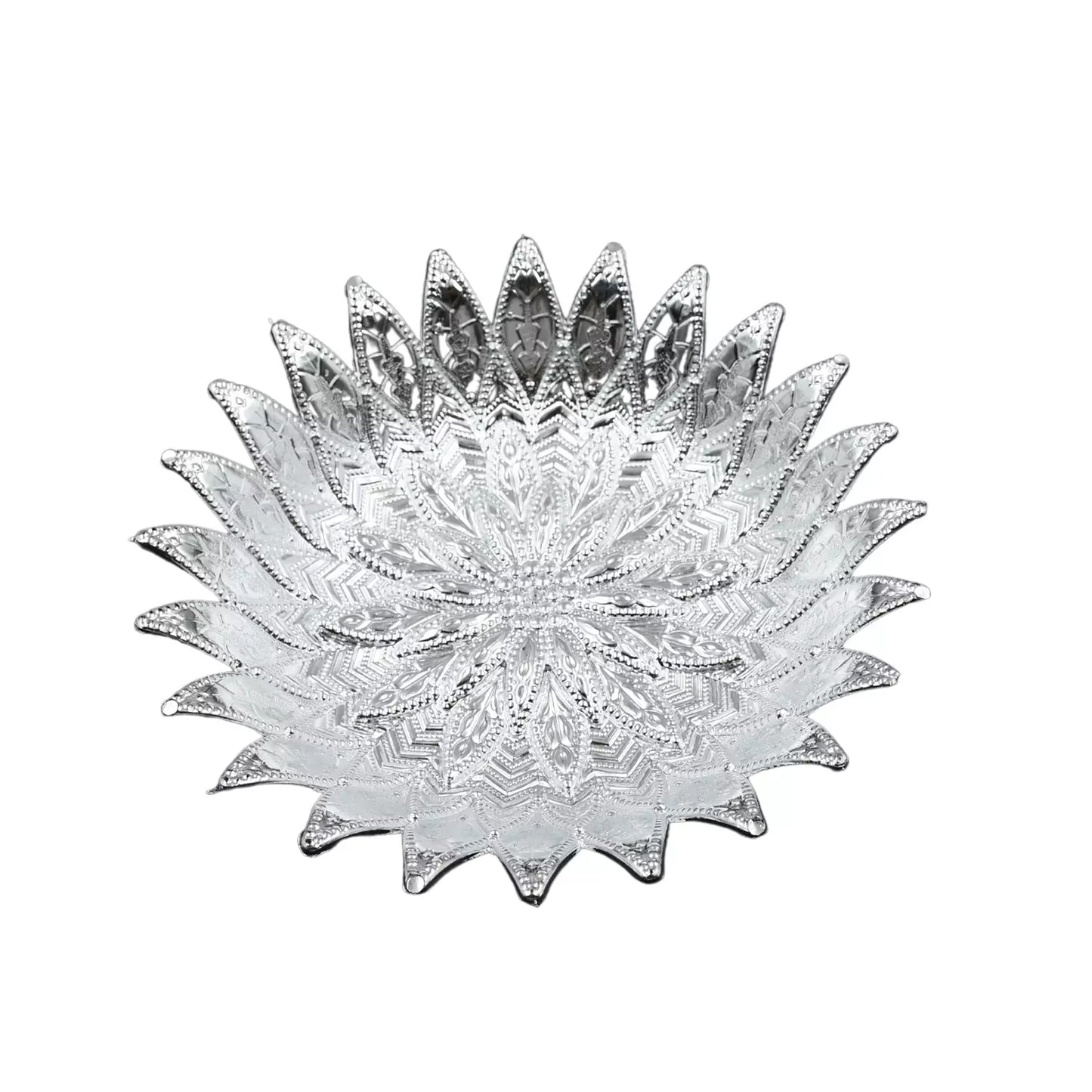 Traditional silver serving tray, ornate scalloped filigree design