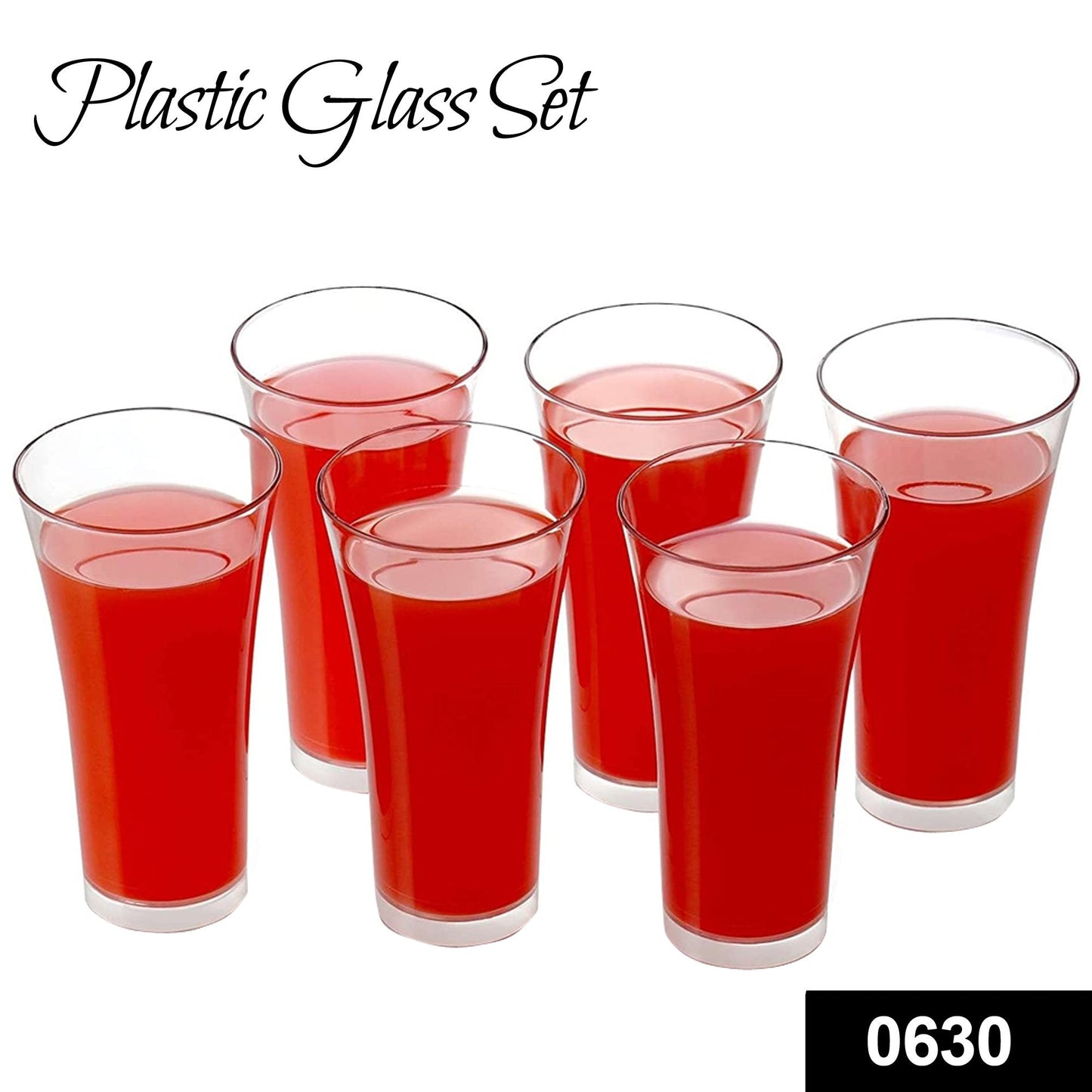 Unbreakable transparent glass set, red drink-filled clear plastic cups, set of 7