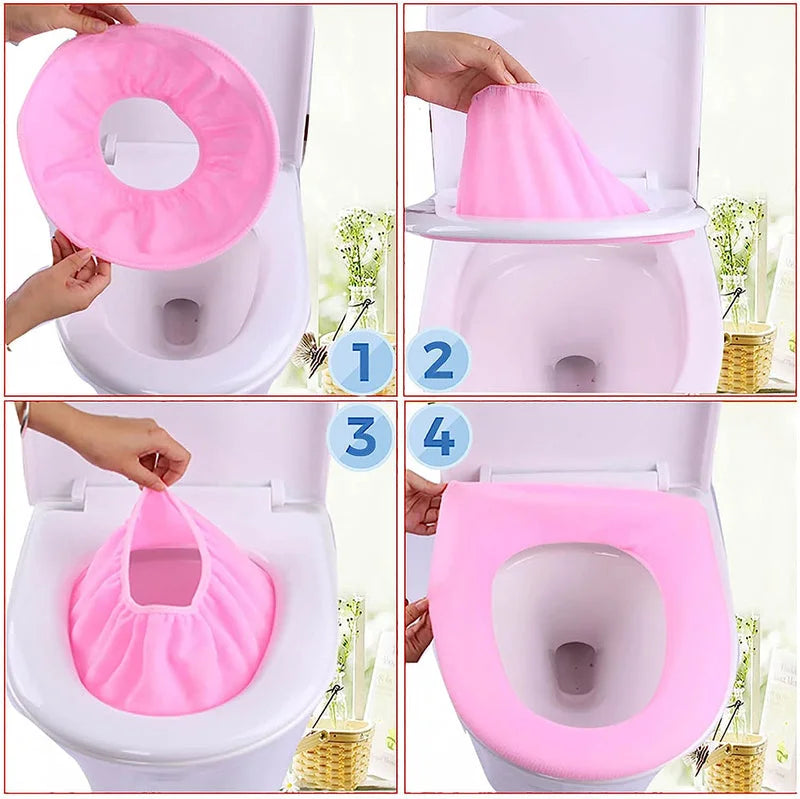 Warm toilet seat cover pad, pink circular ring with front cutout