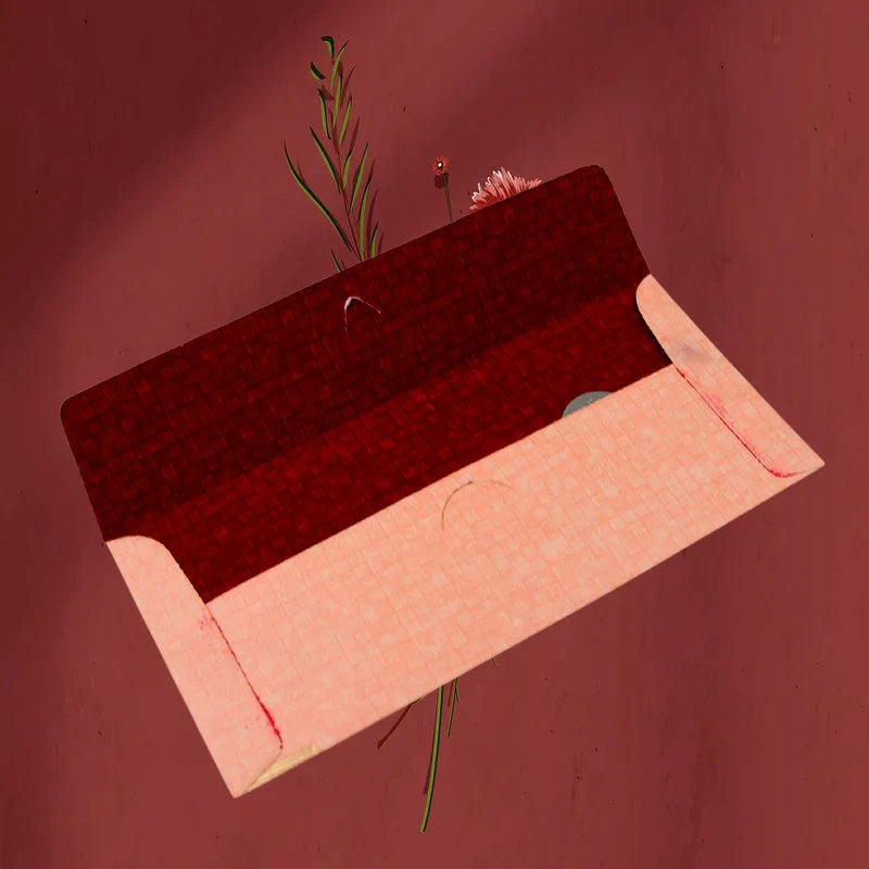 Red textured gift envelope with inner panel and side flap