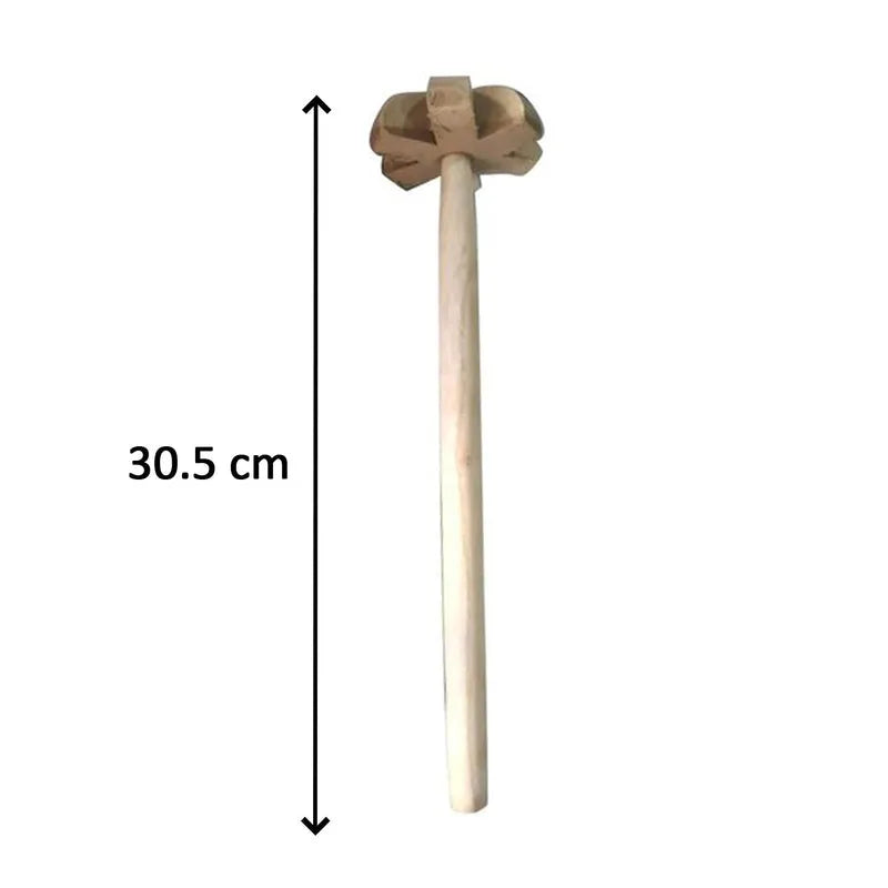 Wooden blender with cross-shaped wooden beater and long handle