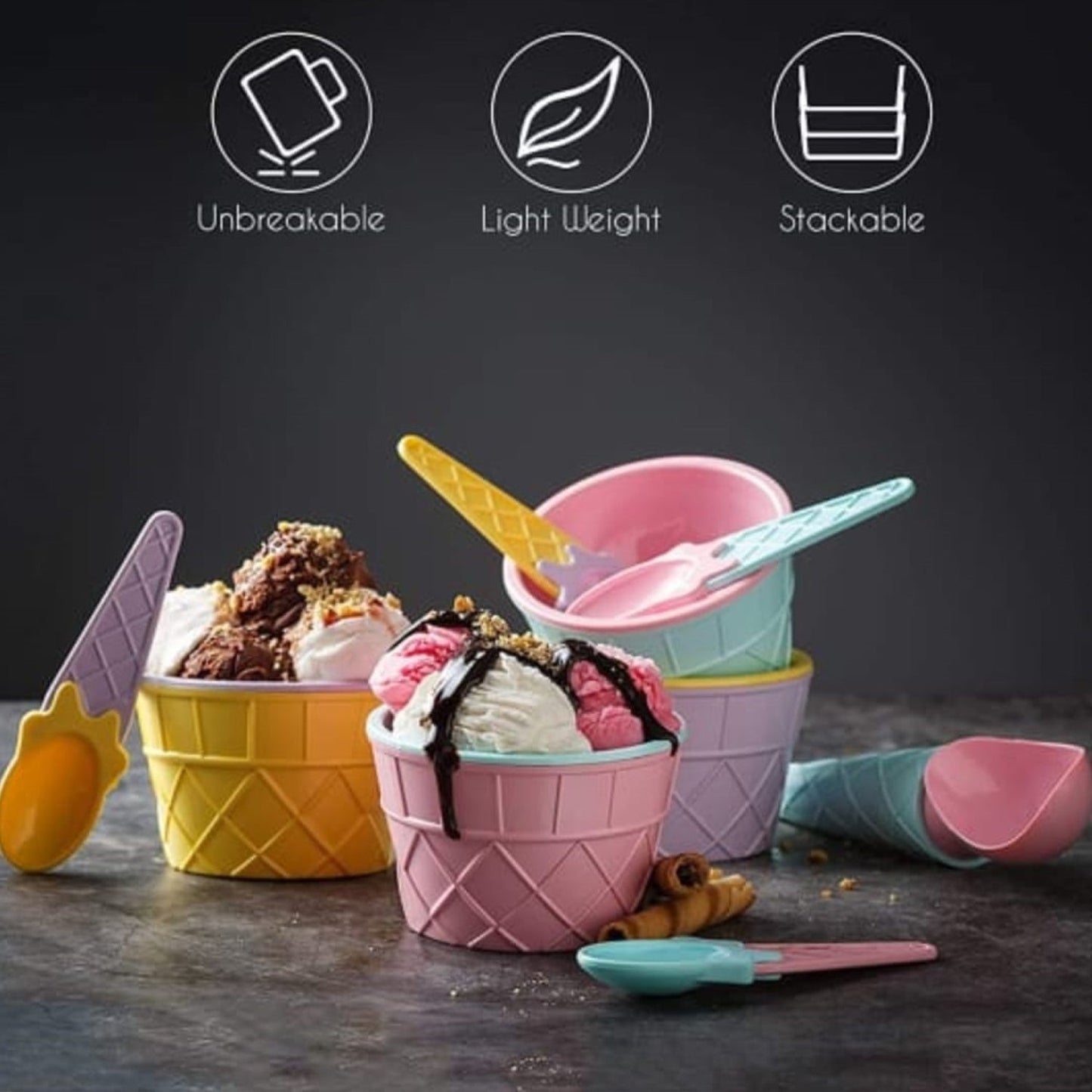 Waffle Ice Cream Bowl Set